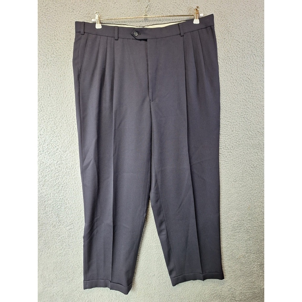 Pronto Uomo Dress Pants Mens Fits 40x29 Black Pure Virgin Wool Pleated‎ Cuff Hem